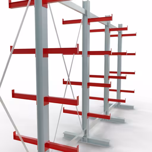 Productafbeelding nr. 10 van artikel K 3000 compleet legbord, dubbelzijdig, 2500 x 5200 x 400 mm, RAL 7001 / RAL 3000, 5 opslagniveaus Figuur nr. 10 van het artikel K 3000 complete stelling, dubbelzijdig, 2500 x 5200 x 400 mm, RAL 7001 / RAL 3000, 5 opslagniveaus uit de productgroep draagarmstellingen van Schulte Lagertechnik.