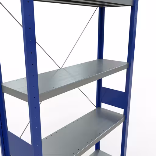 Basisplank, legbord, insteeksysteem MULTIplus250, 3000 x 1000 x 300 mm, 7 legborden, kruisschoor, RAL 5010 gentiaanblauw/verzinkt van Schulte Lagertechnik met artikelnr. 12932-B