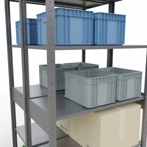 Productafbeelding nr. 15 van het artikel basisplank, dubbele plank, stellingsysteem MULTIplus150, 2500 x 1000 x (2x500) mm (HxBxD), 2x6 planken, kruisschoor, verzinkt Figuur nr. 15 van het artikel basisrek, dubbel legbord, legbordinsteeksysteem MULTIplus150, 2500 x 1000 x (2x500) mm, 2x6 legborden, kruisschoor, verzinkt uit de productgroep legbordstellingen van Schulte Lagertechnik.