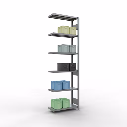 Figuur nr. 13 van het artikel aanbouwrekken, legbordstellingen, insteeksysteem MULTIplus250, 2500 x 750 x 300 mm, 6 legborden, lengtestangen, verzinkt uit de insteeksysteem productgroep van Schulte Lagertechnik.