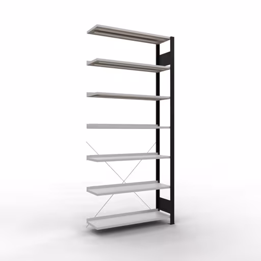 Figuur nr. 14 van het artikel aanbouwrekken, kantoorrekken, insteeksysteem MULTIplus85, 2300 x 1000 x 300 mm, 7 planken, dwarsschoor, met aanslaglijst, zwart/lichtgrijs uit de productgroep kantoorrekken van Schulte Lagertechnik.