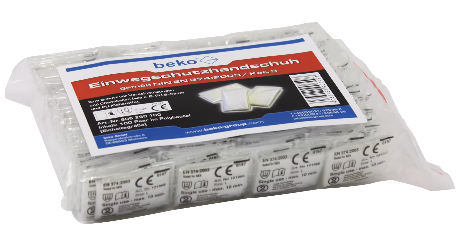 Wegwerpveiligheidshandschoenen in een verpakking van 100 stuks conform EU 2016/425 van Beko Wegwerpveiligheidshandschoenen in een verpakking van 100 stuks conform EU 2016/425 uit de categorie wegwerphandschoenen met artikelnr. 906 280 100