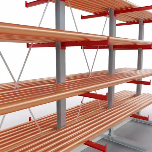 Figuur nr. 9 van artikel K 6000 complete stelling, dubbelzijdig, 3000 x 4500 x 2x 750 mm, RAL 7001 / RAL 3000, 5 opslagniveaus uit de productgroep draagarmstellingen van het merk Schulte Lagertechnik.