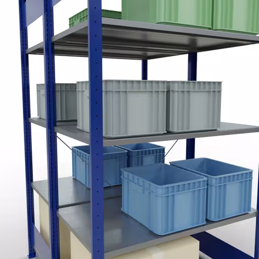 Productafbeelding nr. 14 van het artikel basisplank, dubbele plank, legbord, insteeksysteem MULTIplus150, 2000 x 1000 x (2x600) mm, 2x5 legborden, RAL 5010 gentiaanblauw uit het assortiment legborden van Schulte Lagertechnik