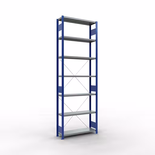 Figuur nr. 15 van het artikel basisrek, legbord, insteeksysteem MULTIplus330, 3000 x 1000 x 300 mm, 7 legborden, kruisschoor, RAL 5010 gentiaanblauw/verzinkt uit de insteeksysteem productgroep van Schulte Lagertechnik.