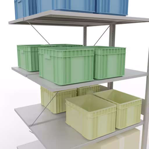 Productafbeelding nr. 7 van het artikel aanbouwplank, dubbele plank, rekkensysteem MULTIplus150, 3000 x 1000 x (2x1000) mm, 2x7 planken, RAL 7035 lichtgrijs uit het rekkenprogramma van Schulte Lagertechnik