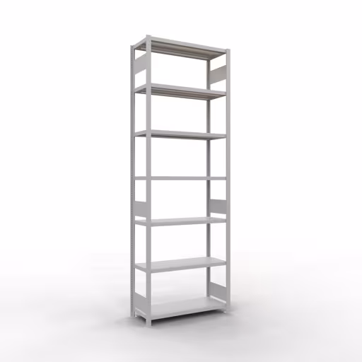 Basisplank, legbord, insteeksysteem MULTIplus330, 3000 x 1000 x 400 mm (HxBxD), 7 legborden, lengtestangen, RAL 7035 lichtgrijs van Schulte Lagertechnik Basisplank, legplank, insteeksysteem MULTIplus330, 3000 x 1000 x 400 mm (HxBxD), 7 legborden, lengtestang, RAL 7035 lichtgrijs, basisplank, art.nr. 33842-LR