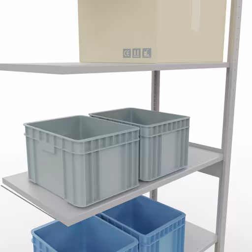 Productafbeelding nr. 12 van het artikel Aanbouwrekken, legbordstellingen, insteeksysteem MULTIplus150, 2500 x 1000 x 500 mm (HxBxD), 6 legborden, kruisschoor, RAL 7035 lichtgrijs Figuur nr. 12 van het artikel aanbouwrekken, legbordstellingen, insteeksysteem MULTIplus150, 2500 x 1000 x 500 mm, 6 legborden, kruisschoor, RAL 7035 lichtgrijs uit de insteeksysteem productgroep van Schulte Lagertechnik.