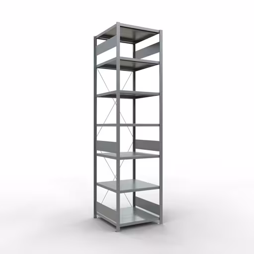 Basisplank, legplank, insteeksysteem MULTIplus250, 3000 x 750 x 800 mm (HxBxD), 7 legborden, kruisschoor, verzinkt, basisplank, art.nr. 12982-75