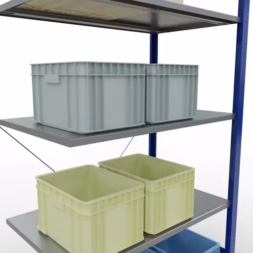 Productafbeelding nr. 13 van het artikel Aanbouwrekken, legbordstellingen, insteeksysteem MULTIplus85, 2000 x 1000 x 600 mm (HxBxD), 5 legborden, kruisschoor, RAL 5010 gentiaanblauw Figuur nr. 13 van het artikel aanbouwrekken, legbordstellingen, insteeksysteem MULTIplus85, 2000 x 1000 x 600 mm, 5 legborden, RAL 5010 gentiaanblauw uit de productgroep insteeksysteem van het merk Schulte Lagertechnik.