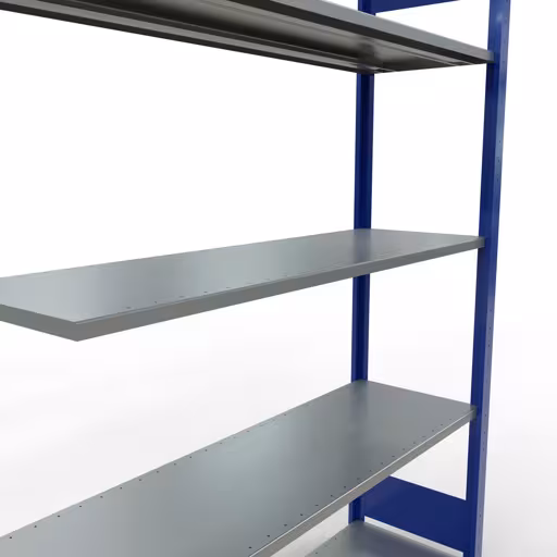 Aanbouwrekken, rekken, insteeksysteem MULTIplus150, 2000 x 1300 x 400 mm (HxBxD), 5 legborden, lengtestangen, RAL 5010 gentiaanblauw/verzinkt met de GTIN 4004514280121 Aanbouwrekken, legbordstellingen, insteeksysteem MULTIplus150, 2000 x 1300 x 400 mm, 5 legborden, RAL 5010 gentiaanblauw/verzinkt van Schulte Lagertechnik met artikelnr. 12745-130-LR-B