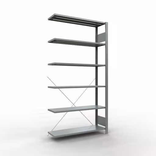 Figuur nr. 7 van het artikel aanbouwrekken, kantoorrekken, insteeksysteem MULTIplus85, 2000 x 1000 x 300 mm, 6 legborden, kruisschoor, verzinkt, zonder aanslaglijst uit de productgroep kantoorrekken van Schulte Lagertechnik.