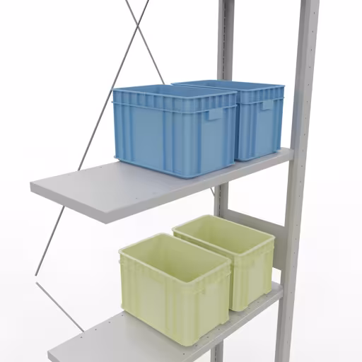 Aanbouwrek, stelling, insteeksysteem MULTIplus150, 3000 x 750 x 300 mm, 7 legborden, RAL 7035 lichtgrijs van het merk Schulte Lagertechnik uit het assortiment insteeksysteem