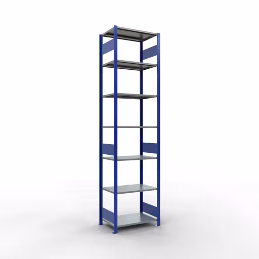 Basisplank, legbord, insteeksysteem MULTIplus150, 3000 x 750 x 500 mm, 7 legborden, lengtestangen, RAL 5010 gentiaanblauw/verzinkt/verzinkt van Schulte Lagertechnik met artikelnr. 12752-75-LR-B