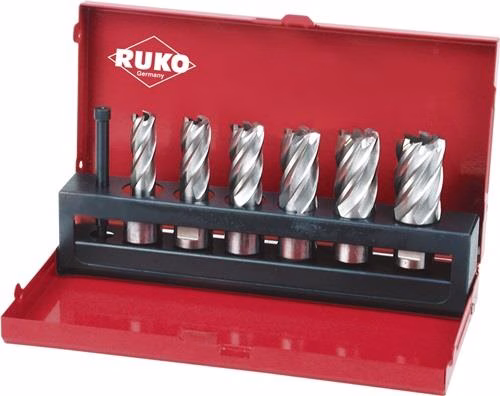 Kernboorset, 7-delig, diameters 12-14-16-18-20-22 mm, HSS-blank, snijdiepte 30 mm, Weldon RUKO, uit de categorie kernboren, artikelnummer 4000602441