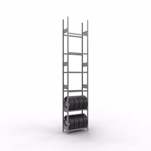 Basisrek, wielen-/bandenrek, 4500 x 900 x 400 mm, verzinkt, 6 opslagniveaus met 150 kg vakbelasting per niveau van Schulte Lagertechnik met artikelnr. 20790