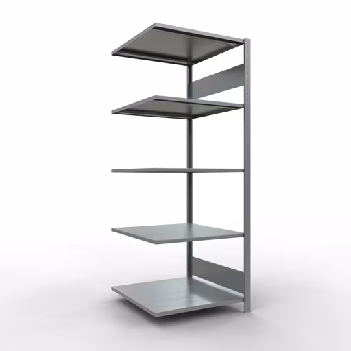 Aanbouwrekken, legborden, insteeksysteem MULTIplus150, 2000 x 750 x 800 mm (HxBxD), 5 legborden, lengtestangen, verzinkt, aanbouwplank, art.nr. 12785-75-LR