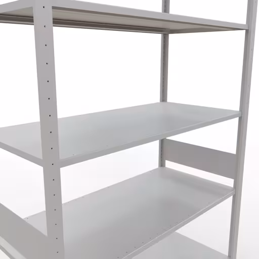 Basisplank, legbord, insteeksysteem MULTIplus150, 3000 x 1300 x 600 mm, 7 legborden, lengtestangen, RAL 7035 lichtgrijs met artikelnr. 32662-130-LR Basisplank, legplank, insteeksysteem MULTIplus150, 3000 x 1300 x 600 mm, 7 planken, lengtestangen, RAL 7035 lichtgrijs van Schulte Lagertechnik uit de categorie insteeksystemen