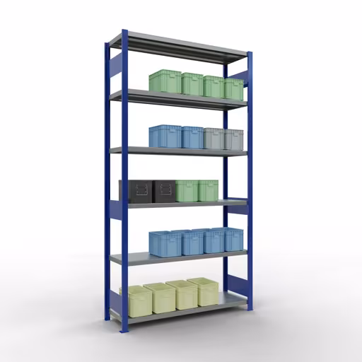 Figuur nr. 15 van het artikel basisrek, legplank, insteeksysteem MULTIplus250, 2500 x 1300 x 400 mm, 6 legborden, lengtestangen, RAL 5010 gentiaanblauw/verzinkt uit de insteeksysteem productgroep van Schulte Lagertechnik.