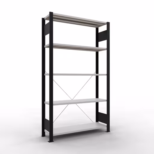 Basisplank, kantoorrek, insteeksysteem MULTIplus85, 1800 x 1000 x 300 mm (HxBxD), 5 planken, dwarsschoor, zonder aanslaglijst, zwart/lichtgrijs, insteeksysteem, art.nr. 36019-S