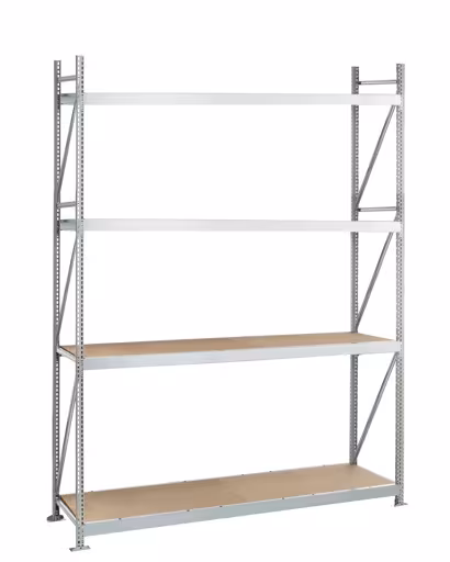 Basisplank, breedvakstelling WS 3000 met spaanplaat, 2500 x 2000 x 500 mm, verzinkt, 4 niveaus, 500 kg, vakbelasting 2.000 kg van Schulte Lagertechnik uit de categorie breedvakstellingen