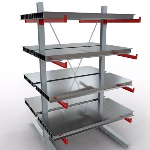 Figuur nr. 9 van het artikel K 6000 complete stelling, dubbelzijdig, 3000 x 1500 x 2x 1000 mm, RAL 7001 / RAL 3000, 5 opslagniveaus uit de productgroep draagarmstellingen van het merk Schulte Lagertechnik.