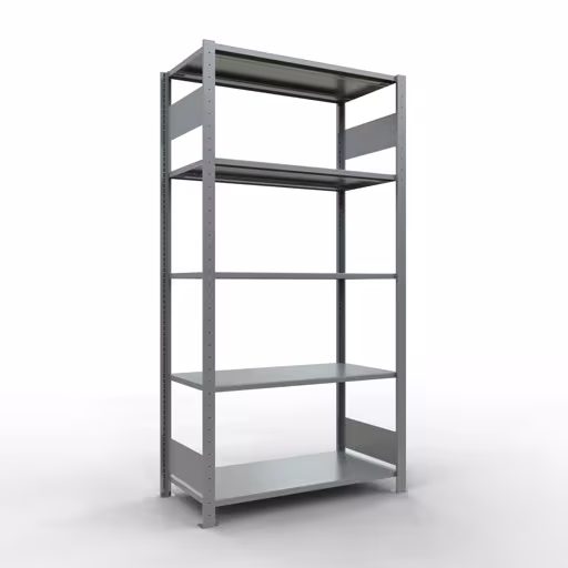 Basisplank, legbord, insteeksysteem MULTIplus85, 2000 x 1000 x 500 mm (HxBxD), 5 legborden, lengtestangen, verzinkt van Schulte Lagertechnik Basisplank, legplank, insteeksysteem MULTIplus85, 2000 x 1000 x 500 mm (HxBxD), 5 legborden, lengtestangen, verzinkt, basisplank, art.nr. 13150-LR