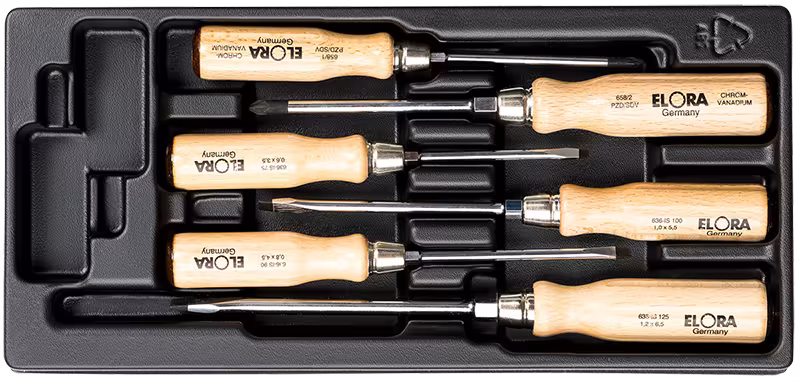 Werkplaatsschroevendraaierset, 6-delig MS-41 van ELORA Werkplaatsschroevendraaierset, 6-delig, ELORA-MS-41 uit de categorie organisatiesystemen & werkplaatswagens met art.nr. 0000541001000