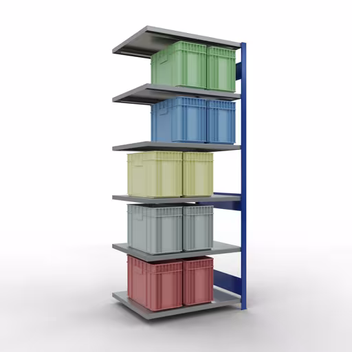 Aanbouwrekken, rekken, insteeksysteem MULTIplus330, 2500 x 1000 x 800 mm, 6 legborden, lengtestangen, RAL 5010 gentiaanblauw/verzinkt van Schulte Lagertechnik uit het assortiment insteeksysteem