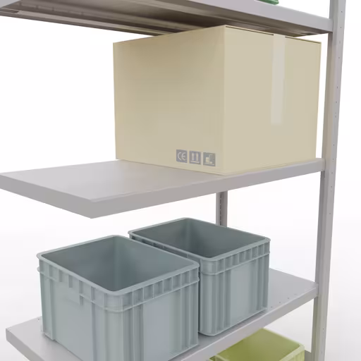 Figuur nr. 13 van het artikel aanbouwrekken, legbordstellingen, insteeksysteem MULTIplus330, 2000 x 1000 x 500 mm, 5 legborden, lengtestangen, RAL 7035 lichtgrijs uit de insteeksysteem productgroep van Schulte Lagertechnik.
