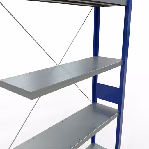 Aanbouwrekken, rekken, insteeksysteem MULTIplus250, 3000 x 1000 x 300 mm, 7 legborden, kruisschoor, RAL 5010 gentiaanblauw/verzinkt van het merk Schulte Lagertechnik uit het assortiment insteeksysteem