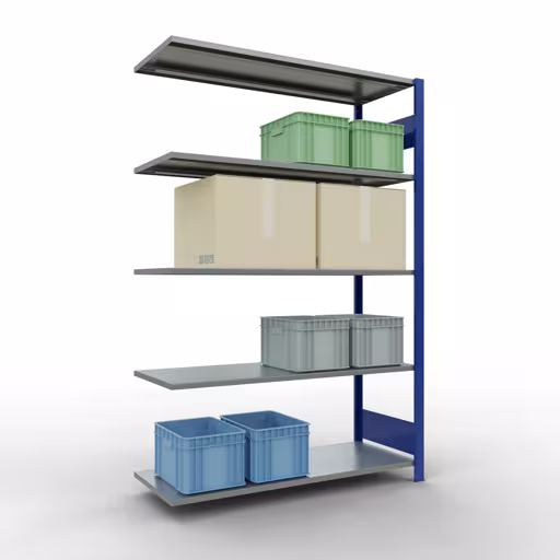 Aanbouwrekken, rekken, insteeksysteem MULTIplus150, 2000 x 1300 x 500 mm, 5 planken, RAL 5010 gentiaanblauw/gegalvaniseerd van Schulte Lagertechnik met artikelnr. 12755-130-LR-B