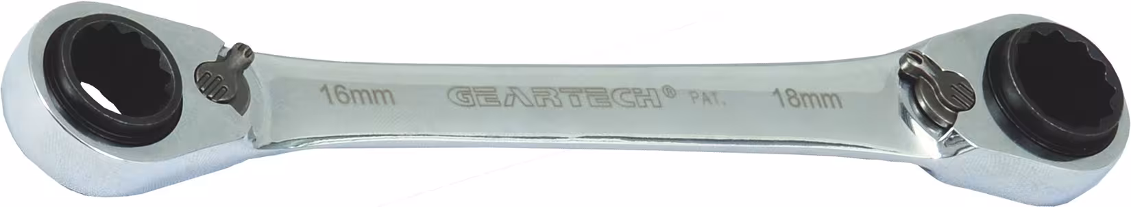 GearTech dubbele ringratelsleutel 4-in-1 metrisch omschakelbaar, steeksleutel, art.nr. 390813