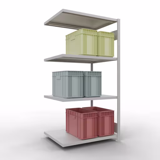 Aanbouwrekken, rekken, insteeksysteem MULTIplus330, 2000 x 1000 x 800 mm, 5 planken, lengtestangen, RAL 7035 lichtgrijs van Schulte Lagertechnik met artikelnr. 33885-LR