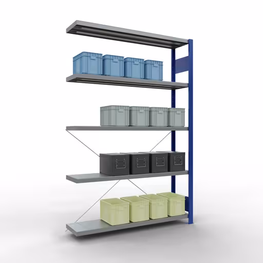 Productafbeelding nr. 14 van het artikel Aanbouwrekken, legbordstellingen, insteeksysteem MULTIplus250, 2000 x 1300 x 300 mm (HxBxD), 5 legborden, kruisschoor, RAL 5010 gentiaanblauw/verzinkt Afbeelding nr. 14 van het artikel aanbouwrekken, legbordstellingen, insteeksysteem MULTIplus250, 2000 x 1300 x 300 mm, 5 legborden, kruisschoor, RAL 5010 gentiaanblauw/verzinkt uit de productgroep insteeksysteem van Schulte Lagertechnik