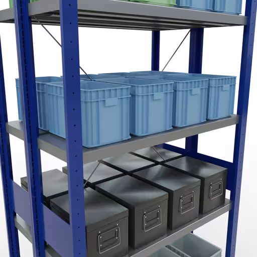 Afbeelding nr. 12 van het artikel basisplank, dubbele plank, stellingsysteem MULTIplus250, 3000 x 1000 x (2x300) mm, 2x7 planken, kruisschoor, gentiaanblauw uit de productgroep stellingrekken van Schulte Lagertechnik