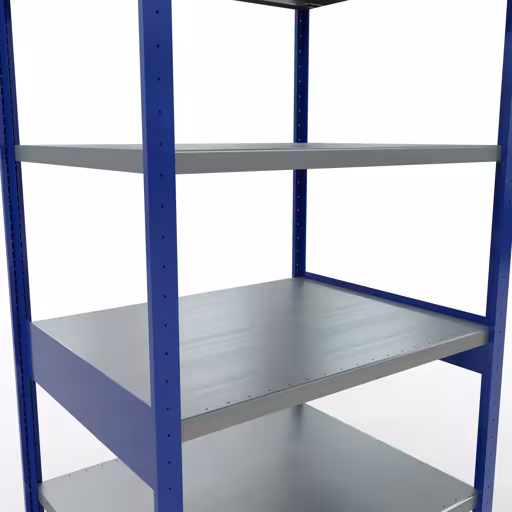 Andere weergave van het artikel Basisplank, legbord, insteeksysteem MULTIplus250, 2500 x 1000 x 800 mm, 6 legborden, kruisschoor, RAL 5010 gentiaanblauw/verzinkt uit de categorie insteeksysteem