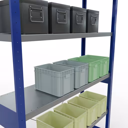 Figuur nr. 13 van het artikel basisrek, legplank, insteeksysteem MULTIplus250, 2500 x 1300 x 400 mm, 6 legborden, kruisschoor, RAL 5010 gentiaanblauw/verzinkt uit de insteeksysteem productgroep van Schulte Lagertechnik.