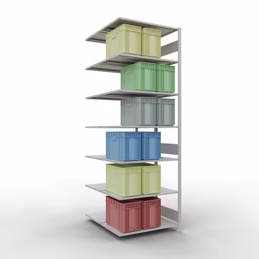 Extra afbeelding van het artikel aanbouwplank, dubbele plank, stellingsysteem MULTIplus150, 3000 x 1000 x (2x600) mm, 2x7 planken, RAL 7035 lichtgrijs van dubbele planken
