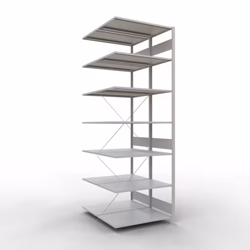 Aanbouwplank, dubbele plank, stellingsysteem MULTIplus150, 3000 x 1000 x (2x1200) mm (HxBxD), 2x7 planken, kruisschoor, RAL 7035 lichtgrijs, dubbele planken, art.nr. 32767
