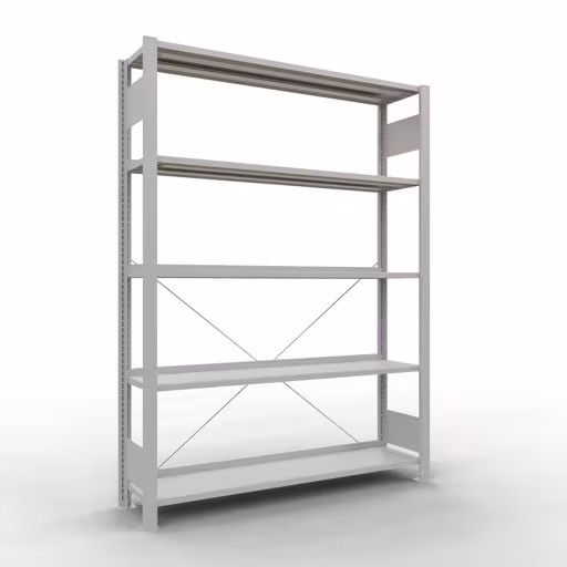 Basisplank, kantoorrek, insteeksysteem MULTIplus85, 1800 x 1300 x 300 mm (HxBxD), 5 planken, dwarsschoor, met aanslagbalk, lichtgrijs, insteeksysteem, art.nr. 36002