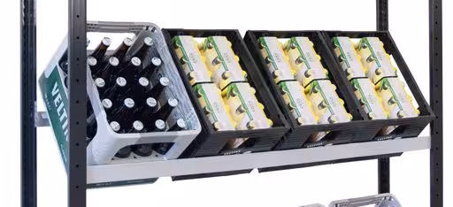 Productafbeelding nr. 11 van het artikel Basisplank, krattenrek 1800 x 1.300 x 300 mm, zwart/zilver, 3 niveaus voor 12 kratten Figuur nr. 11 van het artikel basisrek drankkrattenrek 1800 x 1.300 x 300 mm, zwart/zilver, 3 niveaus voor 12 drankkratten uit de productgroep schapplanken van Schulte Lagertechnik.