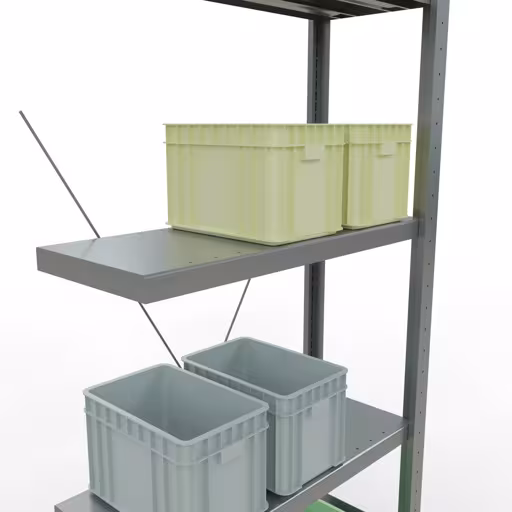 Productafbeelding nr. 8 van het artikel aanbouwrekken, legbordstellingen, insteeksysteem MULTIplus250, 2000 x 750 x 300 mm, 5 legborden, kruisschoor, verzinkt uit het assortiment insteeksysteem van het merk Schulte Lagertechnik
