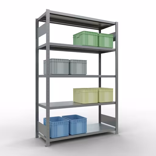 Basisplank, legplank, insteeksysteem MULTIplus250, 2000 x 1300 x 500 mm (HxBxD), 5 legborden, lengtestangen, verzinkt uit de categorie basisplanken met de GTIN 4004514283009 Basisplank, legbord, insteeksysteem MULTIplus250, 2000 x 1300 x 500 mm, 5 legborden, lengtestangen, verzinkt van Schulte Lagertechnik uit het assortiment insteeksysteem