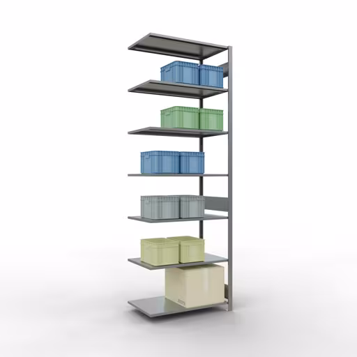 Productafbeelding nr. 14 van het artikel Aanbouwrekken, legbordstellingen, insteeksysteem MULTIplus85, 3000 x 1000 x 600 mm (HxBxD), 7 legborden, lengtestangen, verzinkt Figuur nr. 14 van het artikel aanbouwrekken, legbordstellingen, insteeksysteem MULTIplus85, 3000 x 1000 x 600 mm, 7 legborden, verzinkt uit de productgroep insteeksysteem van het merk Schulte Lagertechnik.