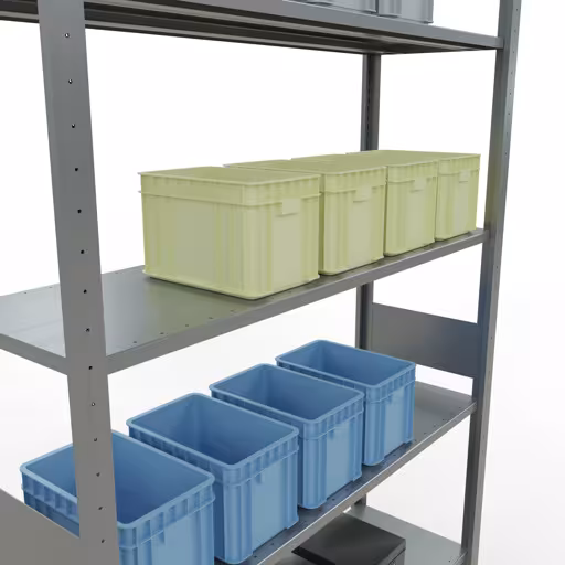 Extra afbeelding van het artikel Basisplank, legbord, insteeksysteem MULTIplus150, 3000 x 1300 x 400 mm (HxBxD), 7 legborden, lengtestangen, verzinkt Extra afbeelding van het artikel Basisplank, legplank, insteeksysteem MULTIplus150, 3000 x 1300 x 400 mm, 7 legborden, lengtestangen, verzinkt vanaf basisplank