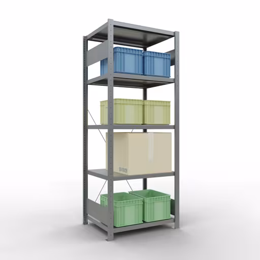 Figuur nr. 14 van het artikel basisrek, legbord, insteeksysteem MULTIplus250, 2000 x 750 x 600 mm, 5 legborden, kruisschoor, verzinkt uit de insteeksysteem productgroep van Schulte Lagertechnik.