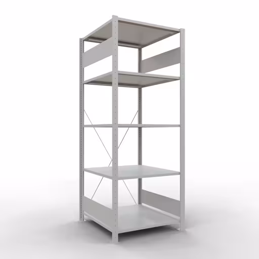 Basisplank, legplank, insteeksysteem MULTIplus150, 2000 x 750 x 800 mm (HxBxD), 5 legborden, kruisschoor, RAL 7035 lichtgrijs, basisplank, art.nr. 32680-75
