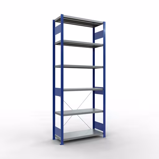 Productafbeelding nr. 14 van het artikel basisplank, legbord, insteeksysteem MULTIplus250, 2500 x 1000 x 400 mm, 6 legborden, kruisschoor, RAL 5010 gentiaanblauw/verzinkt uit het insteeksysteem assortiment van het merk Schulte Lagertechnik
