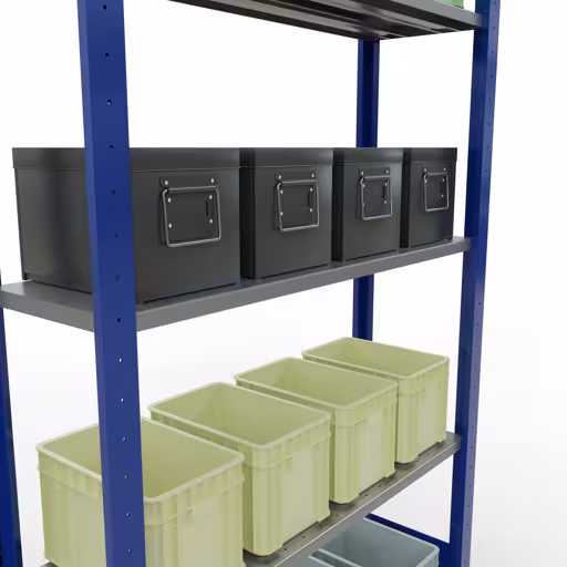 Basisplank, legplank, insteeksysteem MULTIplus150, 2000 x 1000 x 300 mm, 5 legborden, lengtestangen, RAL 5010 gentiaanblauw/verzinkt van Schulte Lagertechnik uit de categorie insteeksystemen